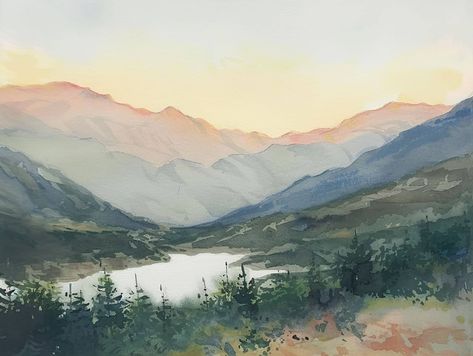 👀 Immerse yourself in the majesty of the Smoky Mountains with the "Smoky Mountains Painting" - a captivating watercolor art print that beautifully captures the essence of a mountain valley at sunrise. This picturesque artwork adds a touch of natural serenity to your wall decor, celebrating the breathtaking landscapes of the Smokies. 🌈 **Title "Smoky Mountains Painting" 🌈 **Print Reproduction of an original watercolor painting 🌈 **Materials High-quality matte paper 🌈 **Colors Sunrise hues fo Mountain Landscape Watercolor Painting, Moody Mountain Painting, Vintage Mountain Painting, Smokey Mountains Painting, Simple Landscape Art, Simple Mountain Painting, Mountain Range Painting, Watercolour Mountains, Valley Watercolor