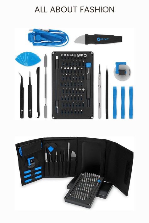 This set contains all essential tools, like the iFixit Jimmy, various opening tools, spudgers, a suction cup, an anti-static wristband, tweezers, and our MAKO 64 BIT SET - all together in a practical tool roll. Electronic Gift Ideas, Electronics Storage, Tool Roll, Laptop Lifestyle, Drawing Tablet, Essential Tools, Electronic Gifts, Cool Technology, Electronics Gadgets