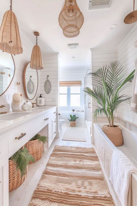 Coastal Boho Bathroom Beach Ar Coastal Vibe Bathroom, Boho Beach Bathroom, Beach Shack Kitchen, Coastal Boho Bathroom, Vibe Bathroom, Bathroom Vibes, Organic Modern Bathroom, Beach House Flooring, Studio Bathroom