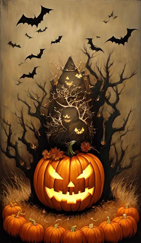 Painting Ghost, Helloween Wallpaper, Painting Halloween, Fall Drawings, Pumpkin Drawing, Spooky Art, Whatsapp Wallpaper Cute, Neon Backgrounds, Halloween Scene