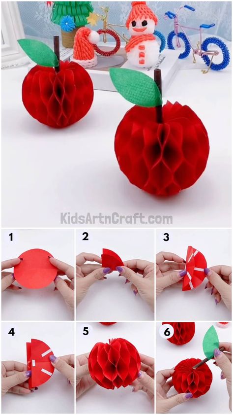 Easy Paper Origami 3D Apple Craft Tutorial For Kids Check more at https://www.kidsartncraft.com/paper-origami-3d-apple-tutorial/ 3d Apple Craft, Dan Jabuka, Easy Paper Origami, Apple Template, Paper Apple, Apple Craft, Paper Origami, School Craft, Origami 3d