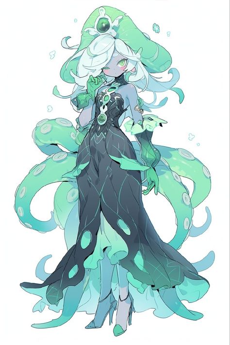 "Enigmatic Grace: The Alluring Mystique of the Octopus Monstergirl" Octopus Oc Female, Octopus Anime Character, Octopus Human, Anime Octopus, Octopus Person, Octopus Woman Drawing, Sea Creature Character Design, Ocean Character Design, Octopus Reference