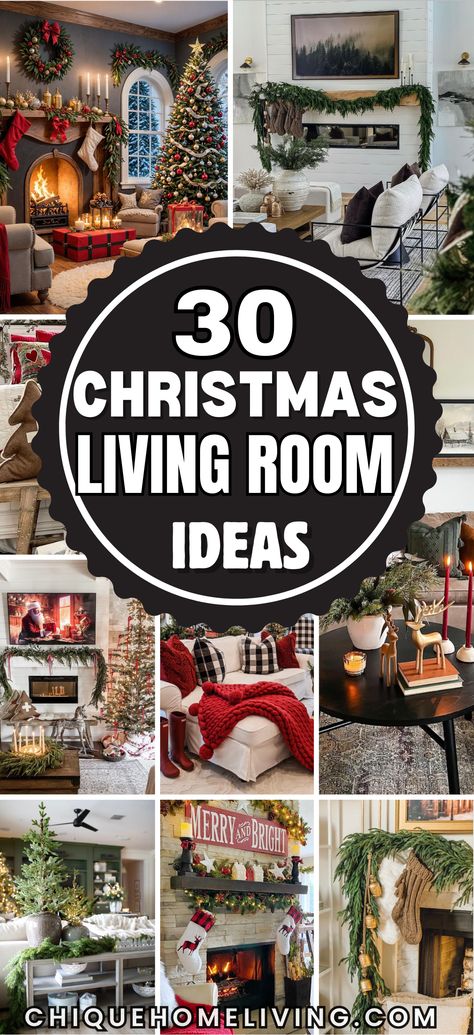 Are you looking to create a festive haven in your living room this holiday season? Our curated Christmas Living Room Decor Ideas offer everything from cozy throws and seasonal pillows to sparkling lights and elegant garlands to turn your space into a winter wonderland. Diy Christmas Living Room Decor, Decorating Ideas For The Home Living Room Christmas, Christmas Tree In Center Of Room, Decorating Inside For Christmas, Cozy Living Room Christmas Decor, Christmas Decorations Ideas Living Room, Christmas Decor Inspiration Cozy, Living Room Xmas Decor Ideas Cozy, Interior Christmas Decor Ideas Apartment