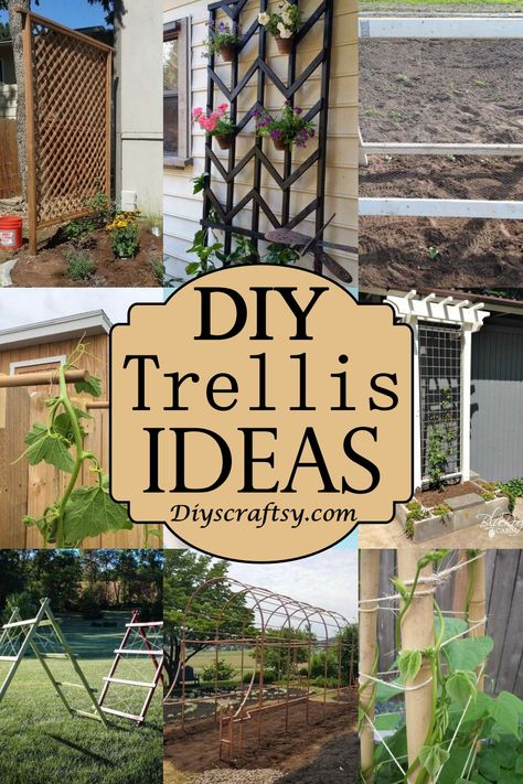 33 Easy DIY Trellis Ideas - DIYS Craftsy Trellis Diy Cheap, Diy Trellis For Wisteria, Diy Flower Trellis Ideas, Square Trellis Ideas, Diy Climbing Plant Arch, Unique Trellis Ideas Climbing, Making A Trellis Diy, Upcycled Trellis Ideas, Decorative Trellis Ideas