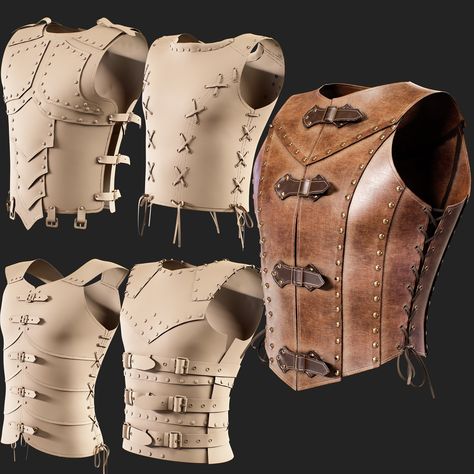 ArtStation - 5 Medieval Men's Armor /Marvelous Designer-Clo3D (ZPRJ + FBX + OBJ) Medieval Leather Armor Men, Mens Leather Armor, Leather Armor Male, Leather Armor Dnd, Diy Leather Armor, Leather Armor Pattern, Medieval Leather Armor, Armor Reference, Medieval Cosplay