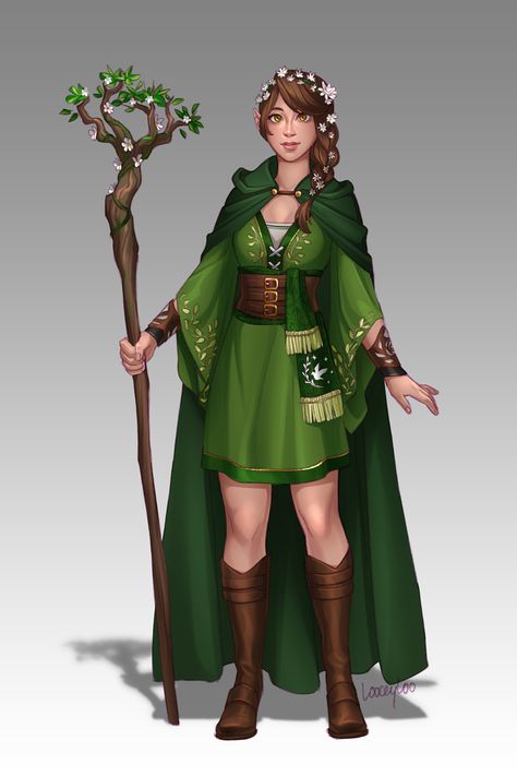 art by looceyloo - A commission of Arabella Starling, half-elf druid! Half Elf Druid, Wood Elf Costume, Druid Costume, Dnd Druid, Dnd Elves, Nature Outfits, Half Elf, Elf Cosplay, Elf Druid