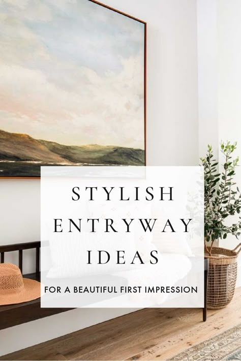 Beautiful entryway ideas to create a welcoming first impression - love this beautiful foyer and entryway with neutral decor and furniture - organic modern decor - Scandinavian style entryway - lindye galloway interior design Contemporary Bench Entryway, Entryway Room Ideas Foyers, Large Foyer Artwork, Long Entry Way Table, Entryway Rug Layering, Mirror Behind Bench Entryway, Crate And Barrel Entryway, Entryway Artwork Modern, Large Entry Way Ideas Modern