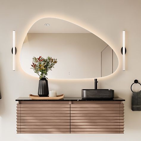 Oblonga Touchless Asymmetrical LED Mirror - Three Light Temperatures Size: 1500 x 900 x 25mm Touch-Less Sensor Switch On/Off Three Colour Dimmable Temperatures Daylight - 6,000K, Cool White - 4,000K, Warm Light - 3,000K 5mm Copper-Free Frameless Edge Mirror Built In Anti-Fog Demister Pad Included Power Source: Input:110-240V, 50/60HZ LED Strip: Waterproof 2835 LEDs, CRI>80, Includes Wall Mounted Brackets & Fittings Fog Resistance and Super Clarity IP44 Hardwire Installation High Quality LED Back