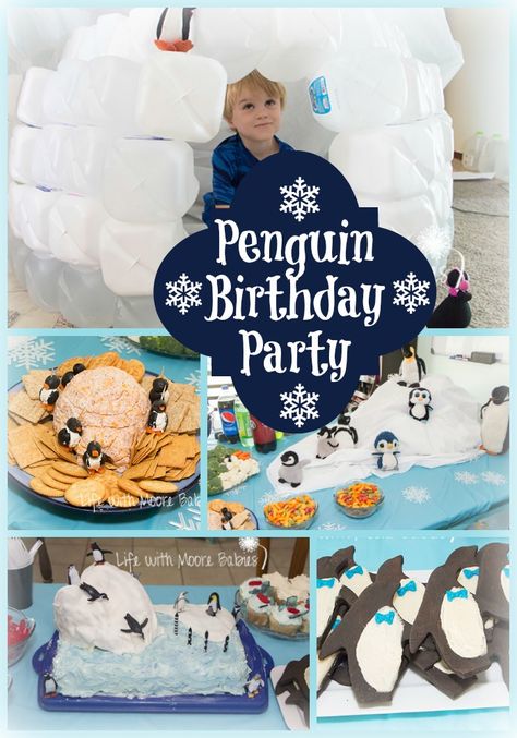 Life with Moore Babies: Penguin Birthday Party Penguin Birthday Party Ideas, Penguin Themed Birthday Party, Penguin Birthday Party, Penguin Baby Showers, Penguin Theme, Penguin Cakes, Penguin Birthday, Penguin Party, Party Food Ideas