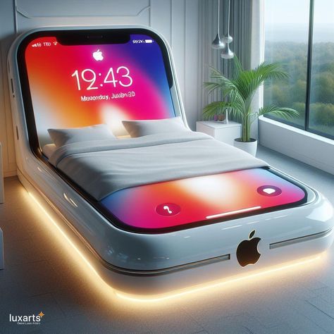 iPhone-shaped Bed 📱🛏️✨ #iPhoneBed #TechInspired #ModernComfort Embrace the digital age even in your dreams with the iPhone-shaped Bed. This innovative bed design mimics the iconic shape of the iPhone, offering a sleek and modern sleeping experience. Crafted with comfort and style in mind, it combines the latest in technology with luxurious bedding materials for a truly unique bedroom centerpiece. https://luxarts.net/iphone-inspired-bed/ Traditional Bed Designs, Creative Beds, Amazing Bedroom Designs, Luxurious Bedding, Unique Bedroom, Unusual Furniture, Fantasy Furniture, Minecraft Bedroom, Plush Mattress