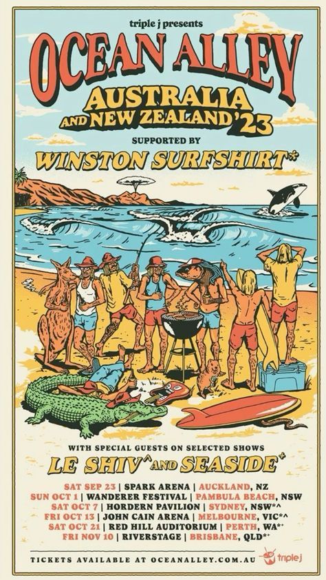 Ocean Alley, Surf Room, Beach Wall Collage, Surf Poster, Retro Surf, Summer Poster, The Turtles, Beach Posters, Vintage Surf