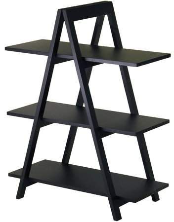 Winsome Wood Wood A-Frame 3-Tier Shelf, Black Projects With Wood, 3 Shelf Bookcase, Utility Shelves, Unique Shelves, Modern Bookshelf, Floor Shelf, Furniture Bookshelves, Frame Shelf, Standing Shelves