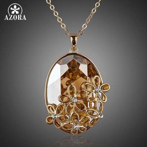 AZORA Five Flower Gold Color Big Stellux Austrian Crystal Pendant Necklace TN0060 Diamond Cross Necklace Gold, Floating Diamond Necklace, White Diamond Necklace, Diamond Cross Necklaces, Choker Chain, Crystal Fashion, Crystal Pendant Necklace, Diamond Cross Pendants, Fancy Jewelry