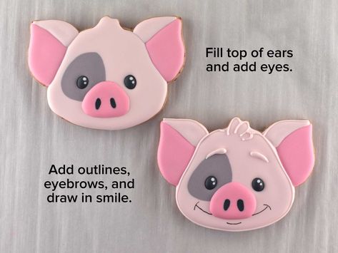 Pig Face Cookies Decorated, Farm Animal Treats, Pig Cookies Decorated, Pig Desserts, Fair Cookies, Cookies For Valentines Day, Cookies For Valentines, Pig Treats, Pig Cakes