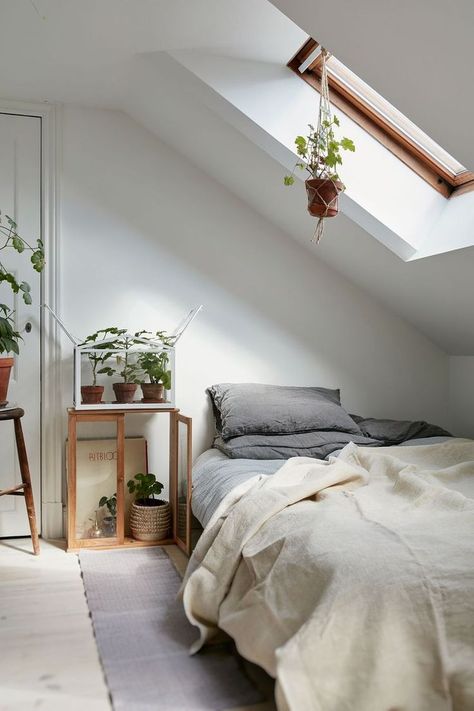 14 Attic Bedrooms Making Us Want to Move Upstairs Small Attic Bedroom, Plant Interior, Design Ložnic, Minimalist Dekor, Attic Bedroom Designs, Small Attic, Attic Design, Attic Bedrooms, Attic Spaces