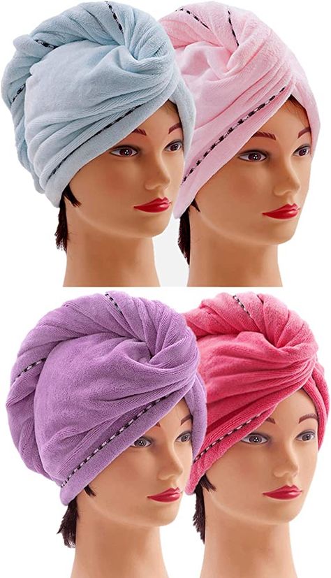 Hair Towel Wrap Microfiber Quick Magic Hair Dry Hat, Turban Twist Head Towel with Button, Quick Dry Super Absorbent [4 Pack] for Long & Curly Hair, Anti-Frizz - (Blue & Pink & Purple & Red) : Amazon.ca: Beauty & Personal Care Dry Long Hair, Hat Turban, Microfiber Hair Towel, Hair Towels, Hair Drying Cap, Hair Towel Wrap, Hair Turban, Hair Flow, Hair Dry