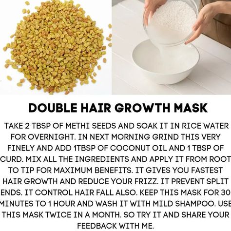 New Hair Growth Tips, Hair Growth Mask Diy Recipes, Methi For Hair, Hair Growth Tips Faster, Indian Hair Growth Secrets, Hair Growth Remedy, Hair Growth Mask, Fenugreek Seed, Quick Hair Growth