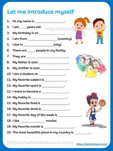 All About Myself Activities, How To Introduce Yourself In School, About Myself Worksheet, Introduce Yourself Template, All About Myself, Introduction Of Myself, English Conversation For Kids, 2nd Grade Reading Worksheets, Introducing Myself