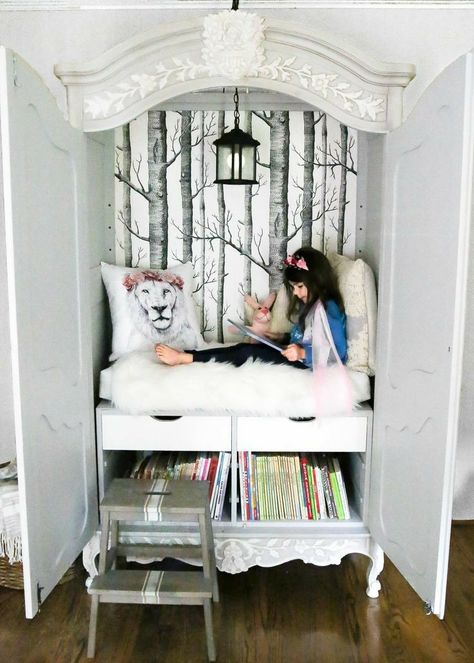 Childrens Reading Corner, Narnia Wardrobe, Nook Diy, Decor Ikea, Summer Trip, Reading Corner, Big Girl Rooms, Two Girls, Repurposed Furniture