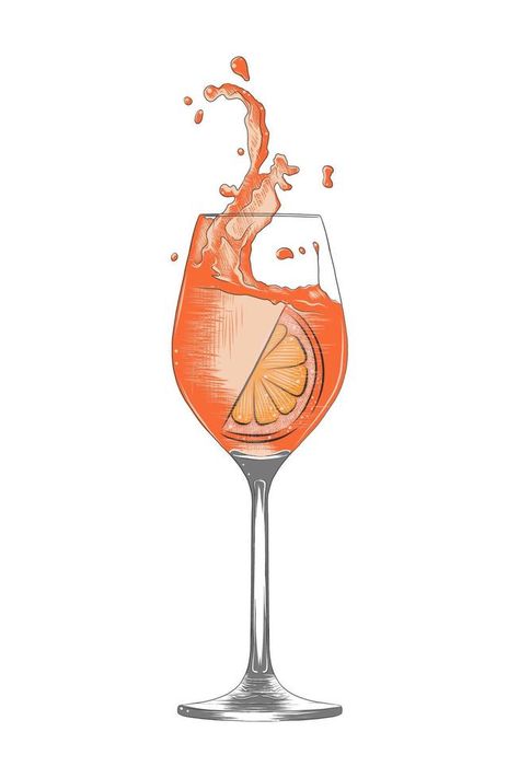 Aperol Spritz Illustration, Aperol Spritz Tattoo, Cocktail Illustration, Poster Decorations, Alcoholic Cocktails, Cocktail Garnish, Aperol Spritz, Themed Party, Small Tattoos