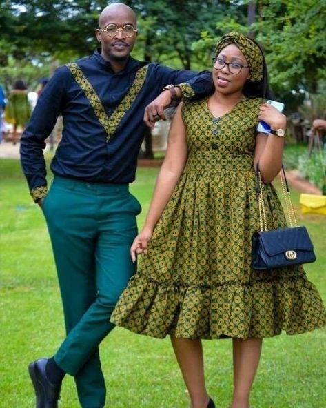 Seshweshwe Dresses, Graduation Things, Men African Fashion, Chic Attitude, African Couple, South African Traditional Dresses, Couples African Outfits, African Weddings, African Traditional Wear