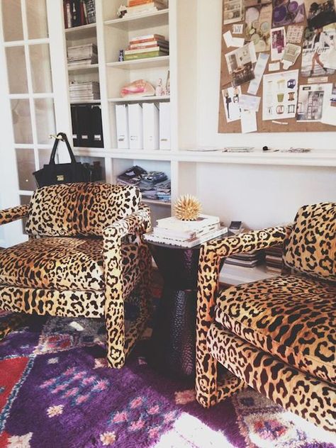 Leopard Print Rug Living Room, Cheetah Chair, Unicorn Chair, Leopard Chair, Den Library, Library Office, Printed Chair, Milo Baughman, Built In Bookcase