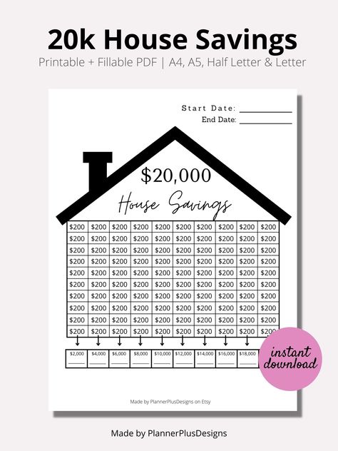 Keep track of your savings with this 20,000 House Savings printable. As you save color in each square and stay motivated as you work towards your goal! #pdf #printablelist #housesavings #homesavings #newhousesavings #house #home #savingsgoal #housetracker House Savings Tracker, House Savings, Savings Goal Tracker, House Down Payment, Saving Money Chart, Money Chart, Savings Goal, Money Saving Methods, Save For House