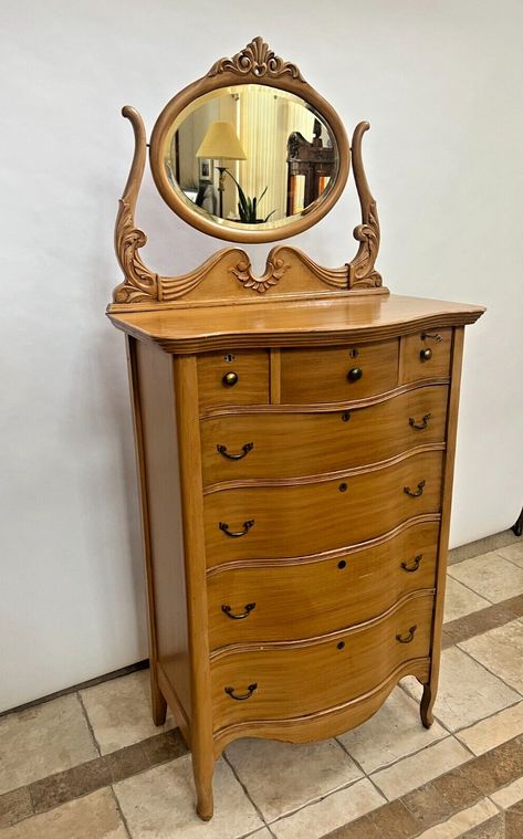 Antique Chifferobe, Antique Dresser With Mirror, Retro Dresser, Antique Dressers, Vintage Furniture Makeover, Antique Oak Furniture, Tallboy Dresser, Apartment Things, Style Dresser