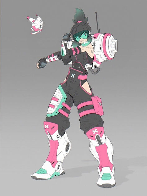 Cyberpunk Character Sketch, Cyberpunk Robot Concept Art, Robot Oc Fem, Character Design Robotics, Combat Outfit Character Design, Cyberpunk Anime Oc, Cyberpunk Character Designs, Sci Fi Accessories, Anime Medic