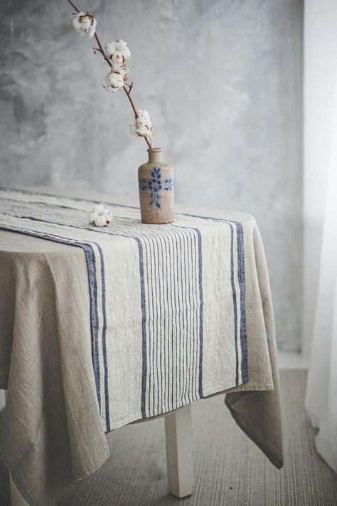 Farmhouse Table Runners, Country Table, Printed Table Runner, French Table, Striped Table, Style Français, Embroidered Tablecloth, French Linen, Linen Table Runner