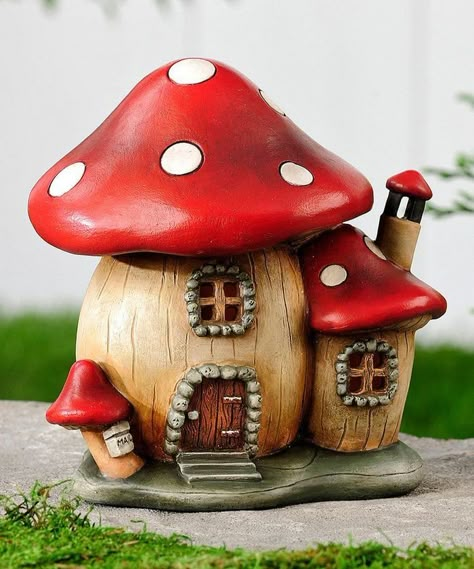 DIY Mushroom Fairy House From Jars | Craft projects for every fan! Fairy Bedroom, Fairy House Crafts, Clay Fairy House, Polymer Clay Fairy, Fairy Homes, Garden Houses, Wee Folk, Fairy House Diy, Mushroom Fairy