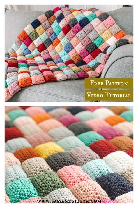 Puff Quilt Free Crochet Pattern and Video Tutorial Crochet Bedsheets, Lovey Crochet, Crocheted Blankets, Puff Quilt, Crochet Quilt, Manta Crochet, Haken Baby, Stitch Crochet, Afghan Blanket