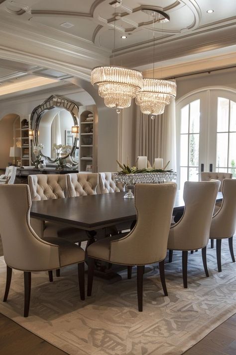 "Transform your space with Elegant Dining Room Decor! 🍽️✨ Embrace refined furnishings, luxurious fabrics, and sophisticated lighting to create a dining area that exudes style and grace. Add classic table settings, beautiful centerpieces, and polished details for a dining room that’s perfect for hosting and everyday elegance. Discover how to make every meal a special occasion! 🌟🕯️ #ElegantDiningRoom #LuxuryDecor #HomeStyle" Elegant Dining Room Decor, Timeless Dining Room, Dining Room Decor Elegant, Tribune Tower, Gaming Studio, Dining Room Decor Modern, Modern Colonial, Dinning Room Design, White Dining Room