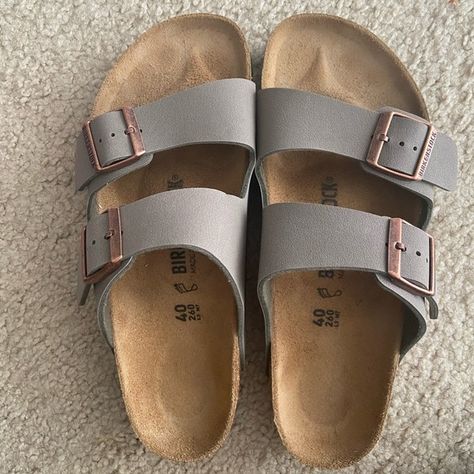 Birkenstock Arizona Sandals (Women) Birkibuc Stone Size US 9-9.5 or EU 40 Birkin Stocks, Berkin Stocks, Birkenstock Sandals Arizona, Sandals Women, Birkenstock Arizona, Birkenstock Shoes, My Vibe, My Mind, Birkenstock