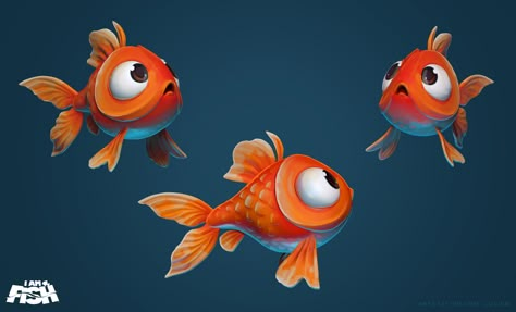 Cute Fish Character Design, Big Fish Illustration, Cartoon Goldfish Tattoo, Fish Character Illustration, Goldfish Character Design, Fish Cartoon Illustration, Fish Illustration Cute, Goldfish Art Illustrations, Fish Concept Art