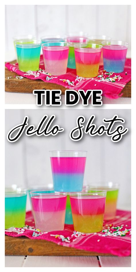 Tie Dye Jello Shots Candy Jello Shots, Jello Shots With Tequila, Disney Jello Shots, 90s Jello Shots, Cute Jello Shots, 40th Birthday Jello Shots, 80s Jello Shots, Colorful Jello Shots, Layered Jello Shots