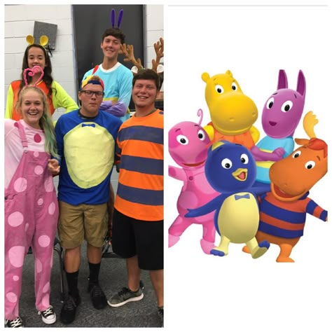 Best DIY Backyardigans costumes Costume Ideas Friends Group, 6 Character Halloween Costumes, Group Cartoon Costumes, Funny And Cute Duo Costumes, Group Costume Ideas For 5 People, 6 Costume Group, Five Group Halloween Costumes, Friends Group Costume, Uniqua Backyardigans Costume