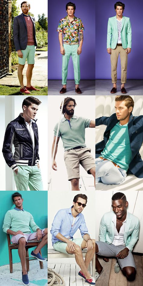 Colour for Summer - Mint Green. Mint Green Shirt Outfit Men, Mint Green Shirt Outfit, Teal Shorts Outfit, Green Shirt Outfit Ideas, Mint Pants Outfit, How To Dye Clothes, Green Shirt Outfit, Green Shorts Outfit, Green Shirt Outfits