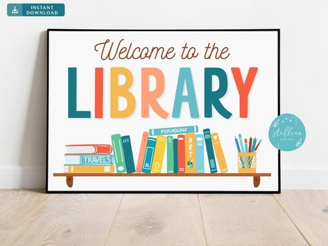 School Library Signage, School Library Posters, Reading Teacher Gifts, Library Poster, Library Rules, Elementary Teacher Gifts, School Library Decor, Library Signage, Library School