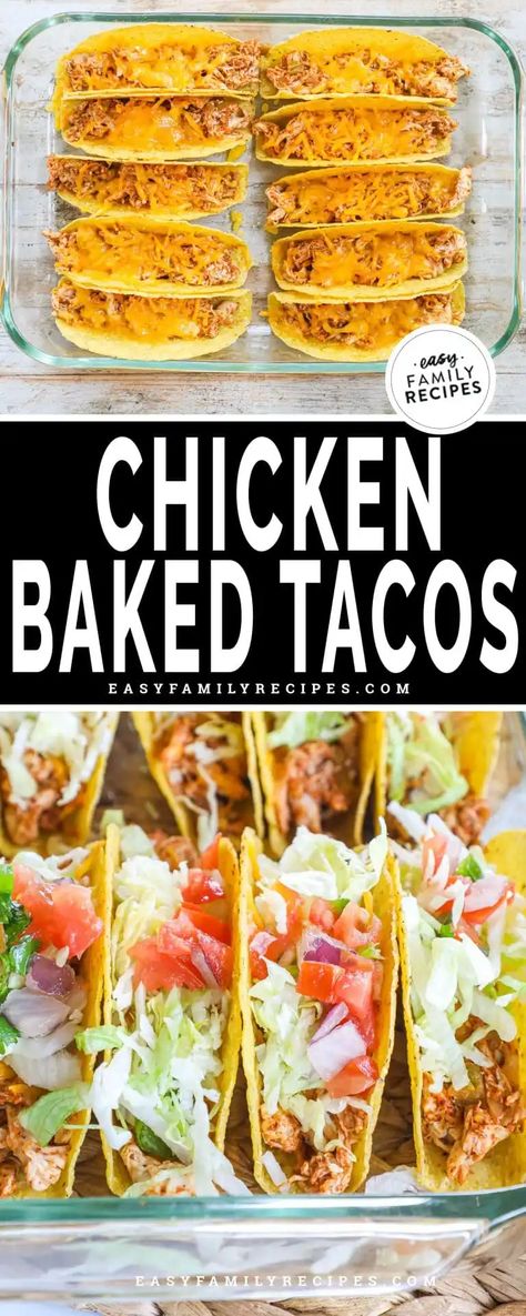 Baked Chicken Tacos · Easy Family Recipes Leftover Shredded Chicken Recipes, Leftover Shredded Chicken, Easy Chicken Taco, Chicken Tacos Recipe Easy, Oven Baked Tacos, Rotisserie Chicken Tacos, Chicken Soft Tacos, Tacos Easy, Chicken Tacos Easy