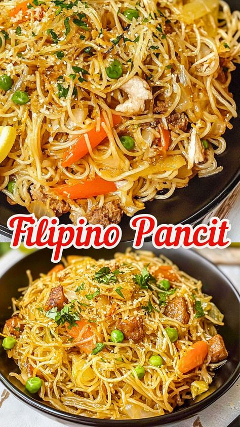 Looking for a delicious way to celebrate or enjoy a special meal? This Filipino Pancit recipe brings together flavorful noodles, fresh vegetables, and savory meat, making it a perfect dish for gatherings or cozy dinners. Packed with authentic taste and satisfying textures, it's a must-save for your recipe collection. Try it out for your next family occasion or meal prep! Vegetable Pancit Recipe Filipino, Pancit Recipe Filipino Pork, Philipino Food Recipe, Pansit Noodles, Pancit Recipe Filipino, Filipino Pancit, Pandesal Recipe, Pancit Recipe, Easy Filipino Recipes