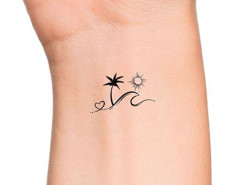 Tattoo Ideas For Women Palm Tree And Sun Tattoo, Tree And Sun Tattoo, Sun Tattoo Behind Ear, Behind Ear Tattoos For Women, Behind Ear Tattoos, Ear Tattoos, Palm Tree Tattoo, Tree Of Life Tattoo, Back Tattoo Women