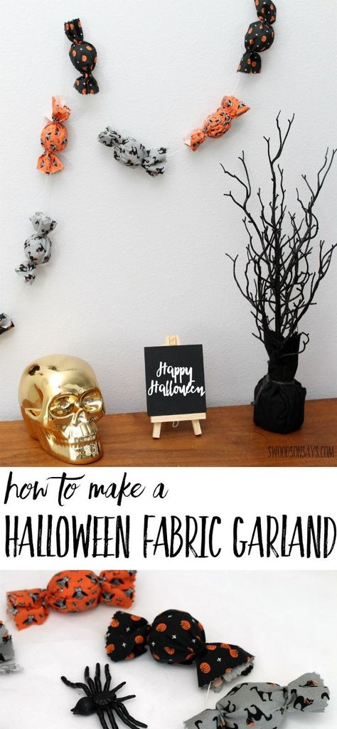 Witch Garland Diy, Sew Halloween, Candy Garland, Cheap Halloween Diy, Halloween Fabric Crafts, Handmade Halloween Decorations, Cheap Diy Halloween Decorations, Garland Tutorial, Garland Halloween