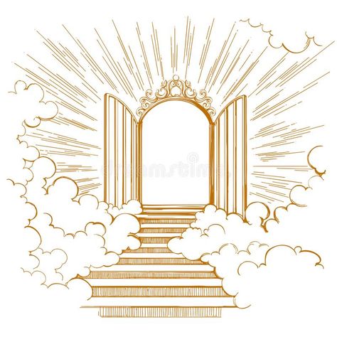 Illustration about Gates of Paradise, entrance to the heavenly city, meeting with God, symbol of Christianity hand drawn vector illustration sketch. Illustration of love, church, afterlife - 113331107 Heaven Drawing Easy, Heaven Drawing, Stairs To Heaven Tattoo, Gates Of Heaven Tattoo, Stairway To Heaven Tattoo, Gates Of Paradise, Christus Tattoo, Symbol Of Christianity, Arte Dark