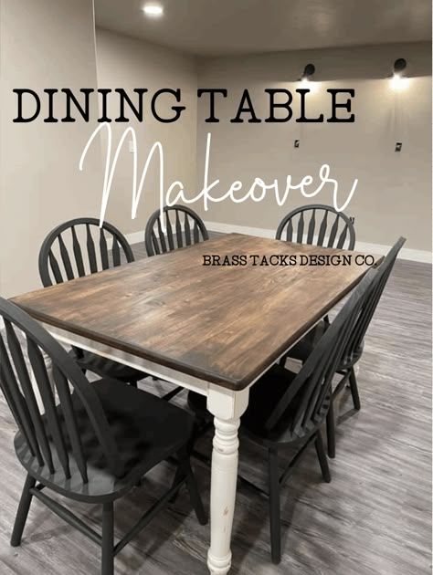 Refinish your old table and chairs for under $100! Black Windsor Chairs, Refurbished Kitchen Tables, Refurbished Kitchen, Dining Room Table Makeover, Painted Kitchen Tables, Table Redo, Dining Table Makeover, Diy Kitchen Table, Kitchen Table Makeover