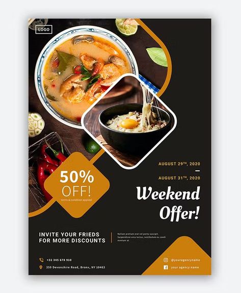 Restaurant Flyer Template AI, EPS, PSD Advertising Tract Idea, Restaurant Offers Posters, Restaurant Flyer Design Ideas, Food Flyer Design Ideas, Restaurant Promotion Ideas, Simple Flyer Design, Food Flyer Design, Free Flyer Design, Restaurant Promotions