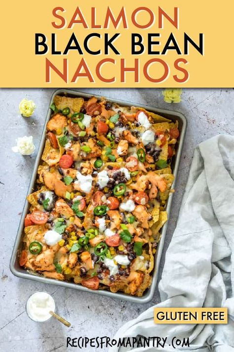 Salmon Black Bean Nachos are fun, festive and super flavourful! This one-pan recipe for salmon nachos is simple, fuss-free and ready to serve in just minutes. There’s no better way to celebrate Mother’s Day than with a meal your kids can easily make themselves! Click through to get this awesome recipe!! #nachos #salmonnachos #fishnachos #mexicanfood #wwrecipes #seafoodrecipes #blackbeannachos #fish #fishrecipes #mexicanrecipes Bean Nachos Recipe, Salmon Nachos, Lobster Meals, Black Bean Nachos, Recipe For Salmon, Bean Nachos, Nachos Recipe Easy, Loaded Nachos, Recipe Tutorial