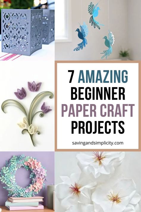 7 amazing beginner paper craft projects. Including flowers, wreaths, wall art and so much more. Cheap and easy beginner craft projects you can gift, keep and sell. Including paper quilling designs, paper flowers, Cricut paper projects and more. Cricut Paper Projects, Paper Flowers Cricut, Paper Crafts For Adults, Art With Paper, Flowers Cricut, Diy Paper Art, Homemade Bookmarks, Decoupage Wood, Beginner Crafts