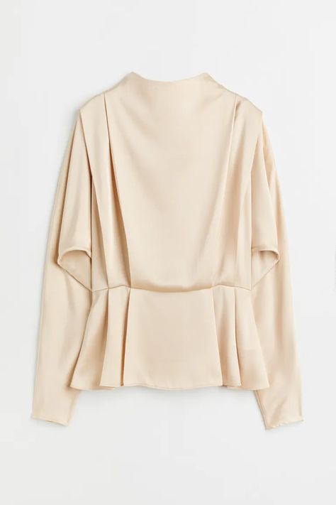 Satin blouse - Light beige - Ladies | H&M MY 7 Satin Blouse Long Sleeve, Black Tie Front Top, Wrap Top Blouse, Mock Neck Blouse, Tie Front Cardigan, Satin Blouses, Women's Blouses, Pleated Blouse, Elegant Blouses