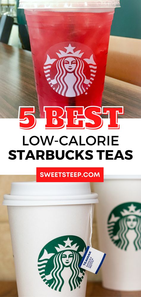 cup of a low calorie starbucks iced tea and hot tea drink with tea bag hanging Low Calorie Tea Drinks, No Calorie Drinks, Healthy Starbucks Drinks Low Calories Refreshers, Low Calorie Starbucks Drinks Iced Tea, Zero Calorie Starbucks Drinks, Bariatric Starbucks Drinks, Starbucks Iced Tea Drinks, Low Calorie Starbucks Drinks Iced, Starbucks Tea Drinks